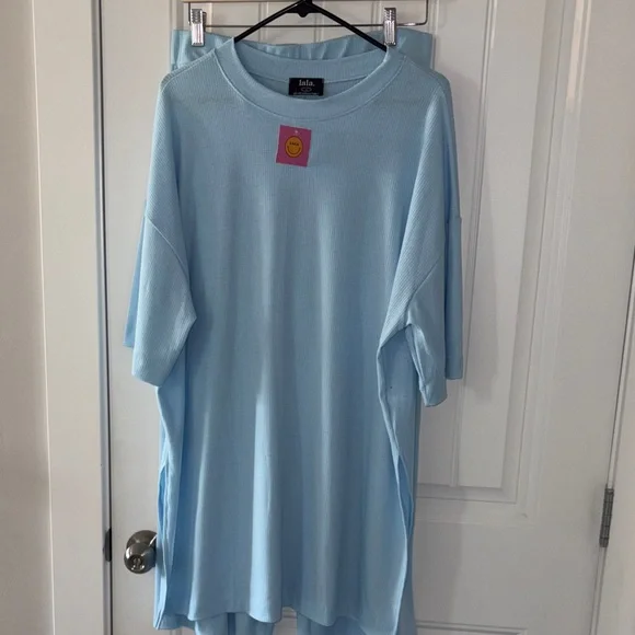 Dressed in Lala Lex Oversize Rib Top & Pants Set light blue large - Picture 1 of 3